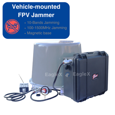 100MHz-1500MHz Kendaraan-Monted Mobil Penggunaan FPV Drone Jammer Peralatan Countermeasure dengan basis magnetik